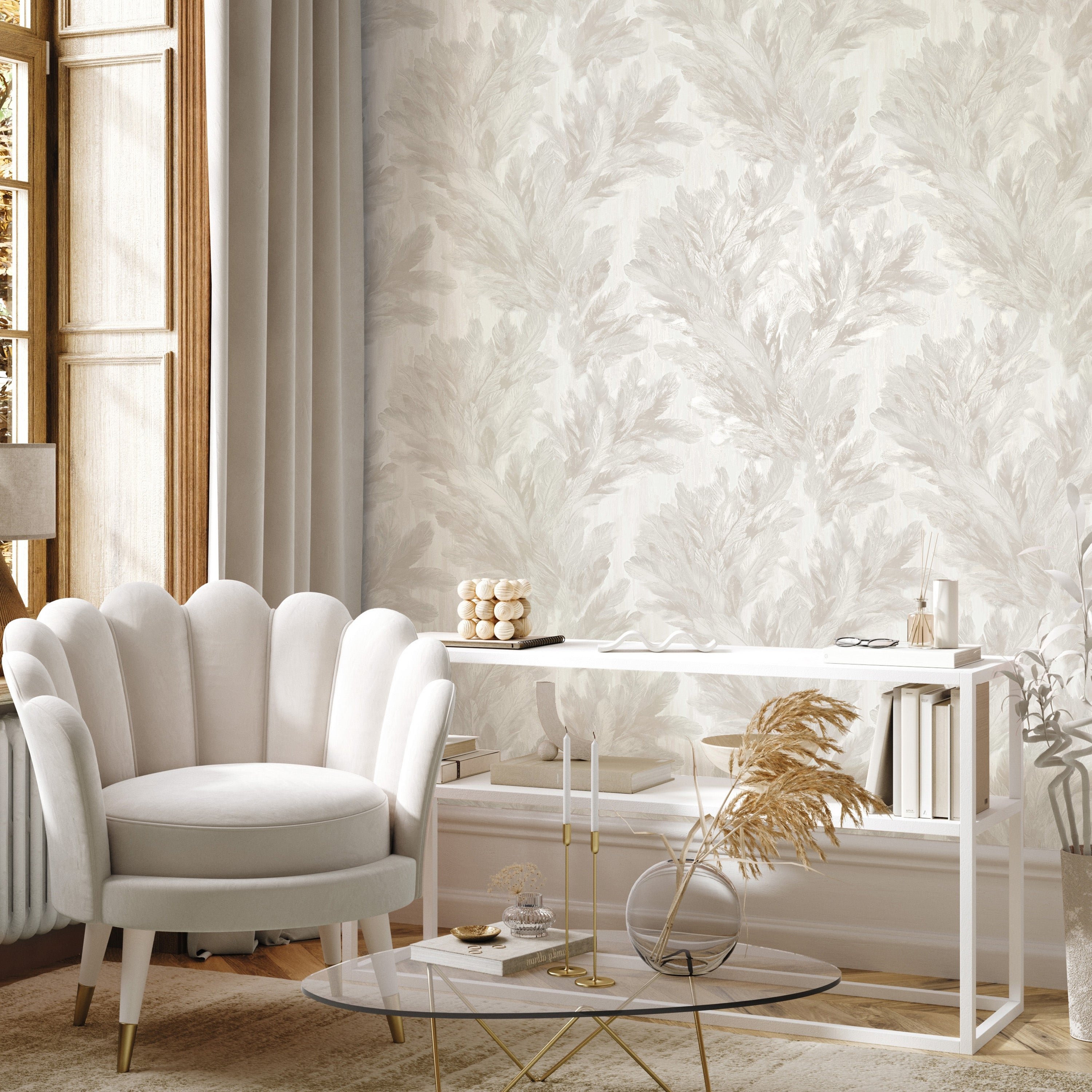 Silvana Feather Warm Ivory Wallpaper – Nobletts Wallpaper