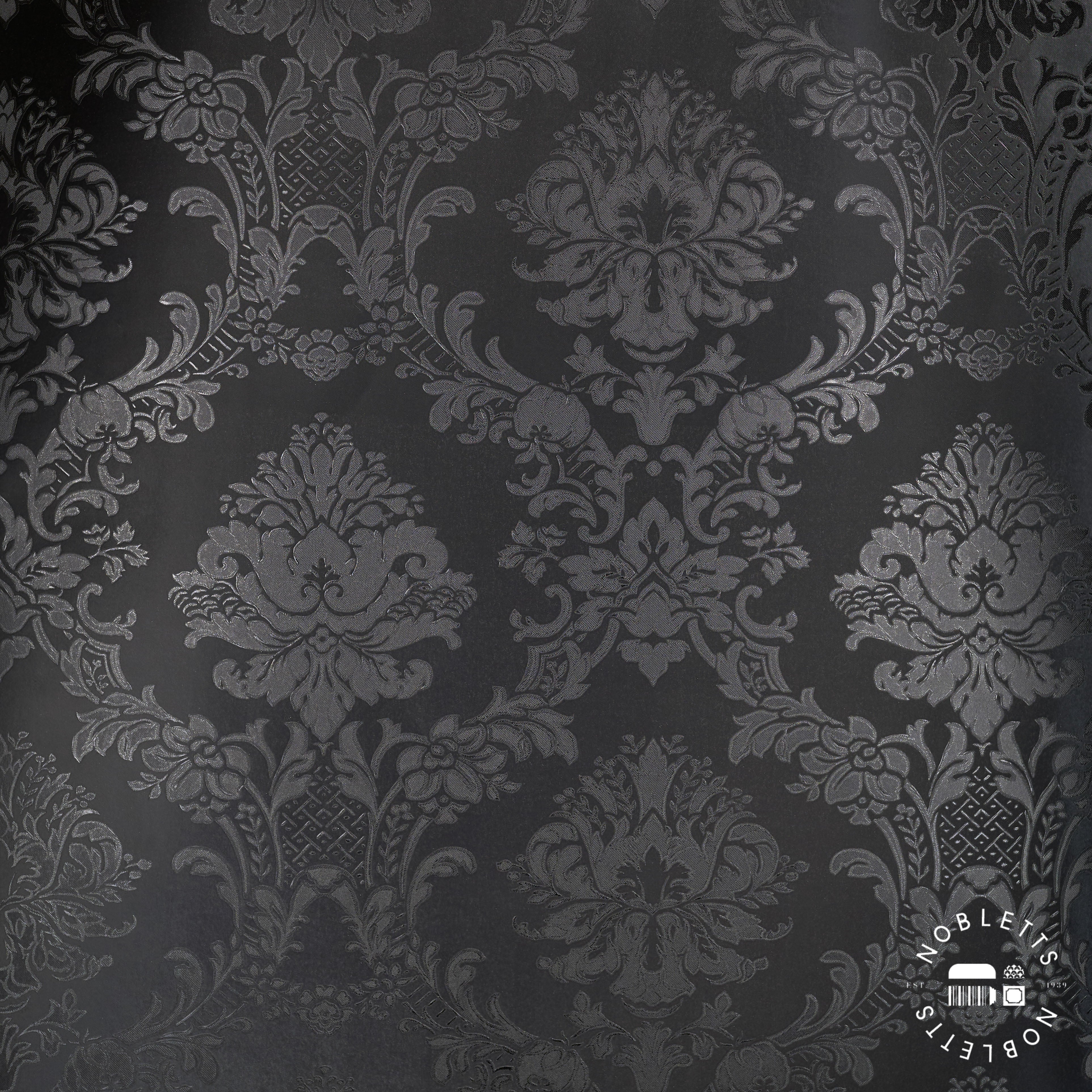 Simply Silks Damask Black Wallpaper