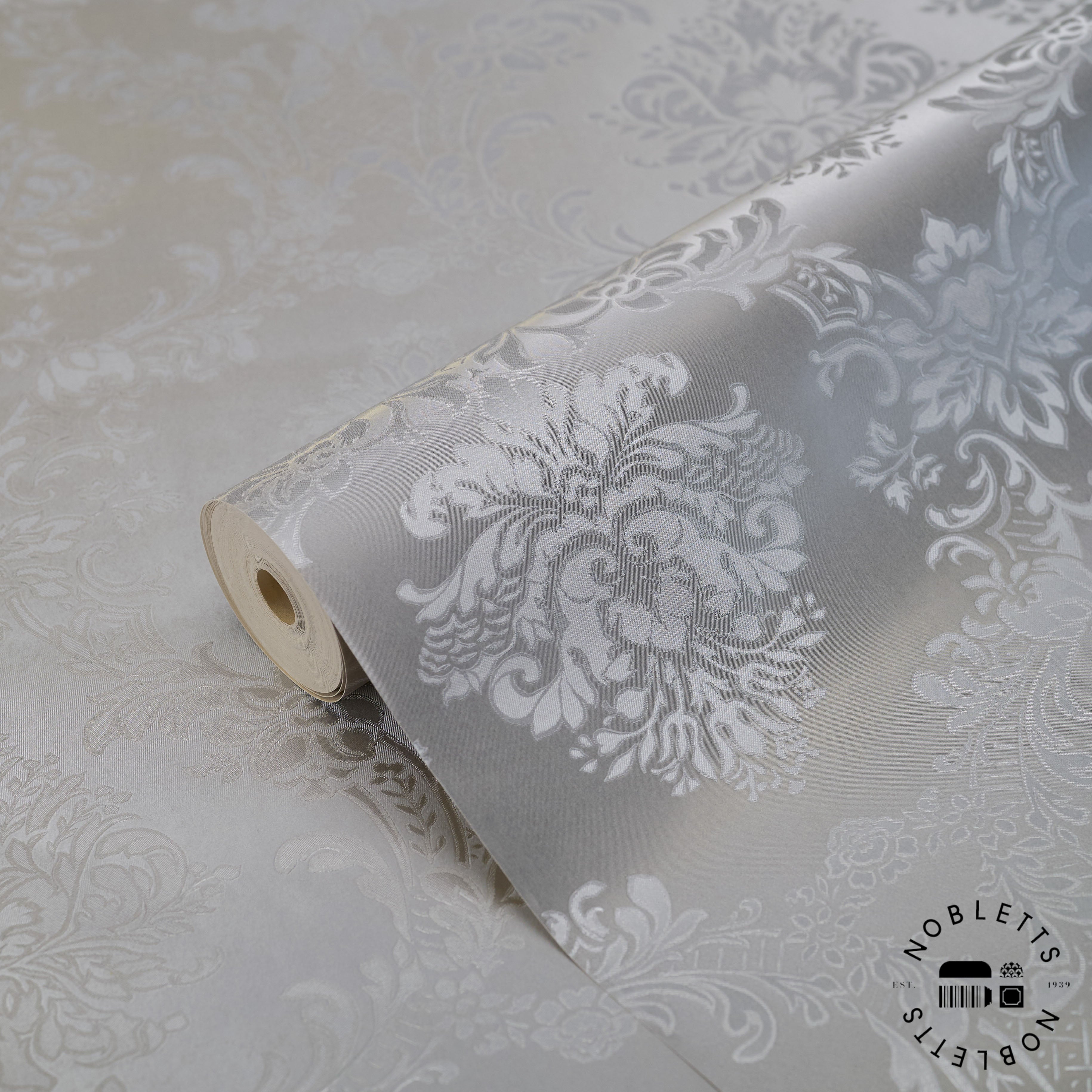 Simply Silks Damask Silver Wallpaper Detail
