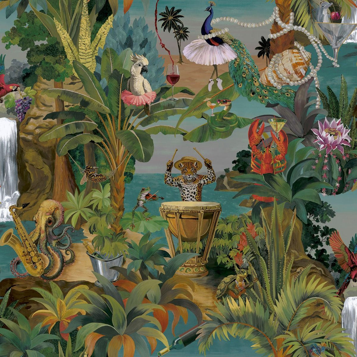 Statement Animal Beach Party Multi Maximalist Wallpaper