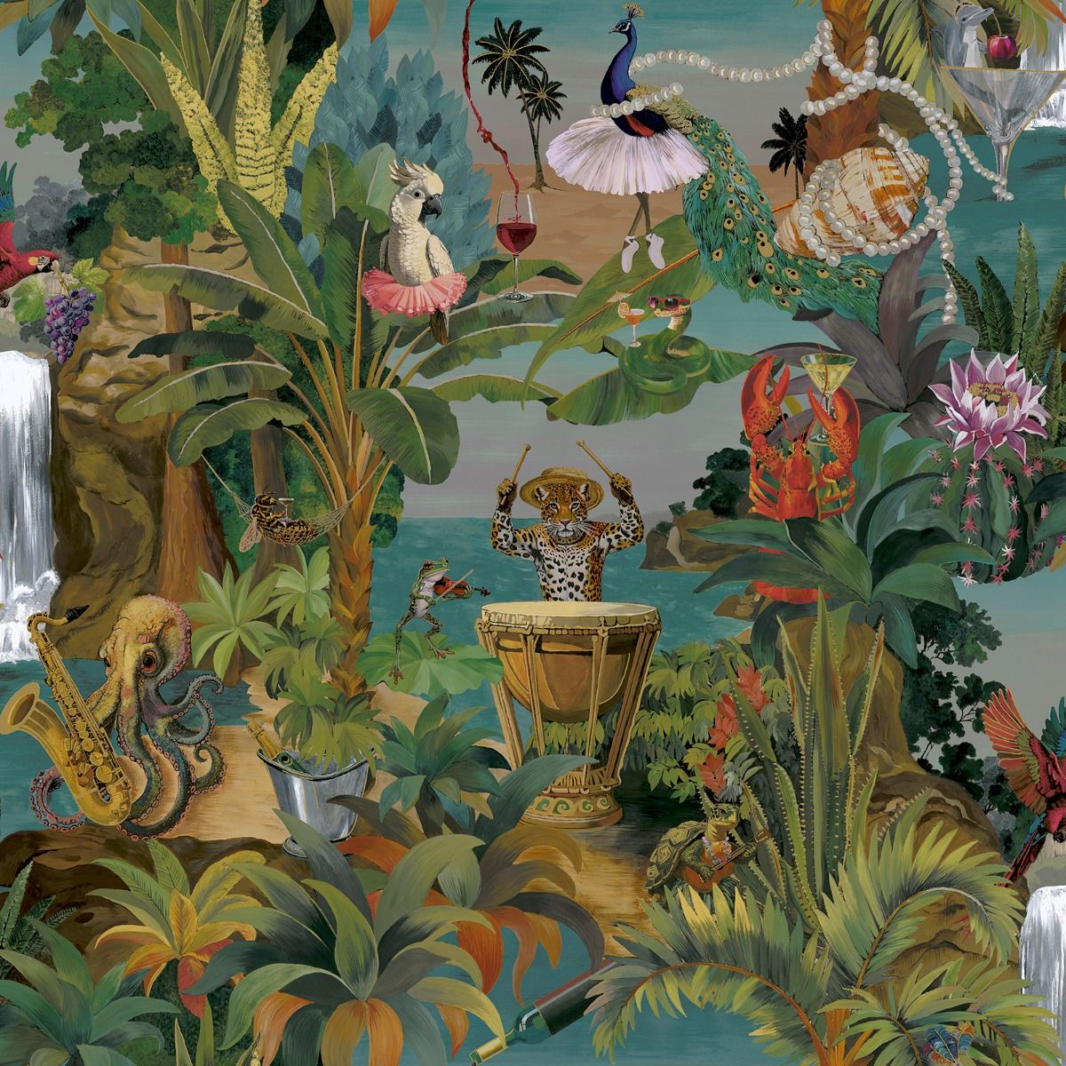 Statement Animal Beach Party Multi Wallpaper – Nobletts Wallpaper