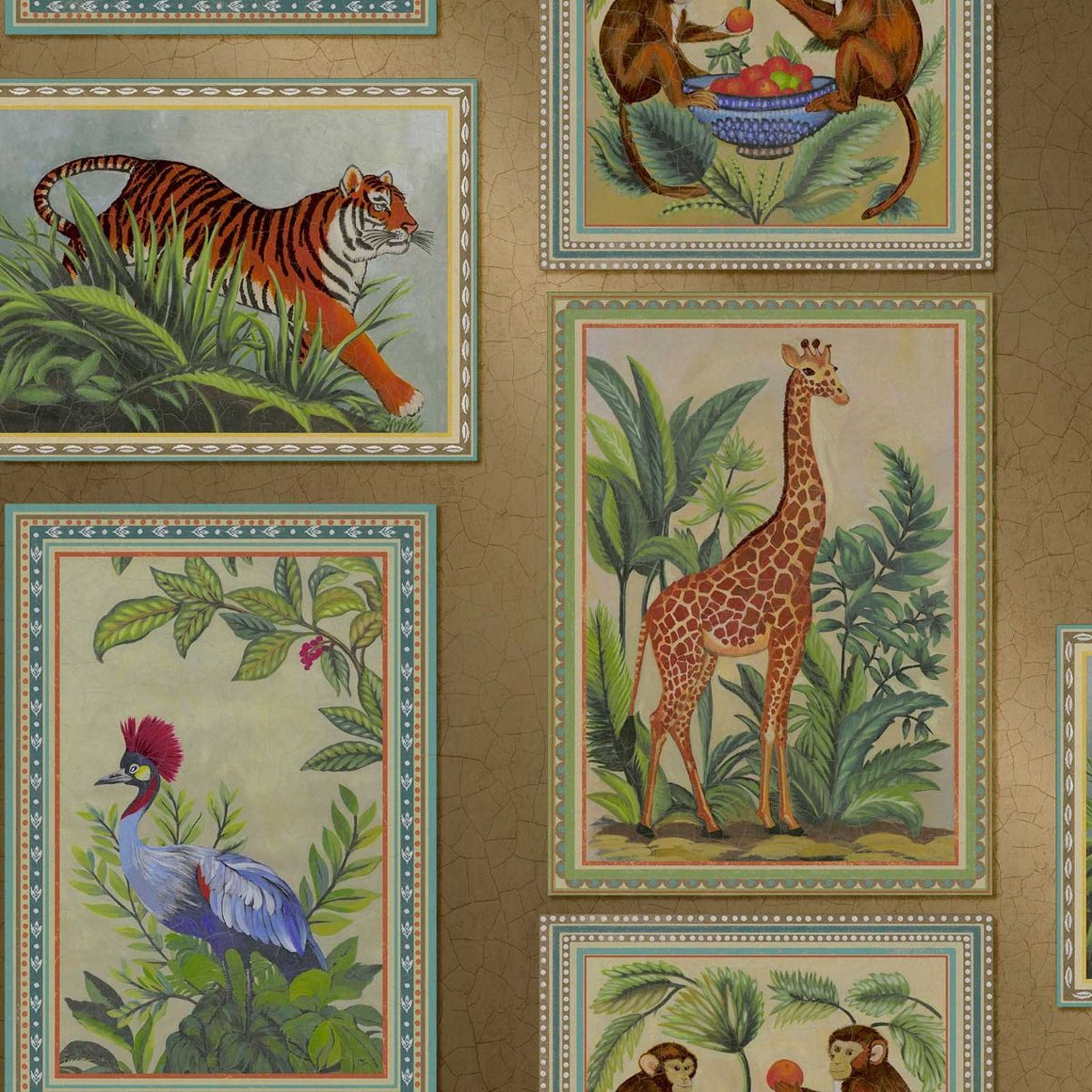 Statement Tropical Frames Gold Maximalist Wallpaper