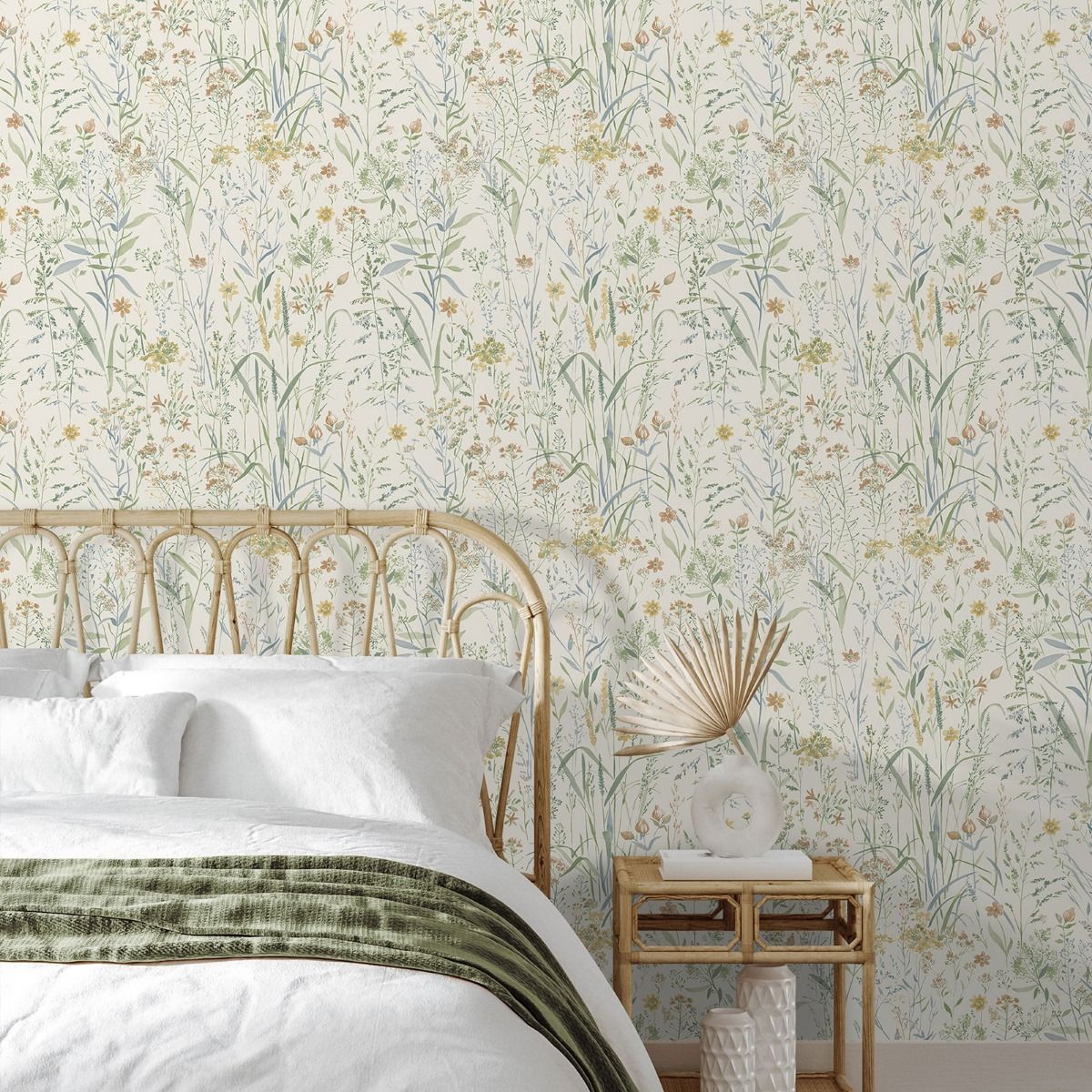 Summer Meadow Green Floral Wallpaper