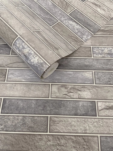 Talara Stone Tile Blue Mocha Wallpaper