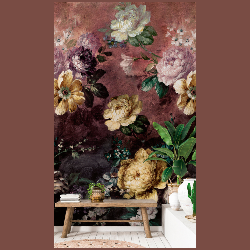 Painted Flowers Mural Wallpaper | Floral Mural Wallpaper | A52001