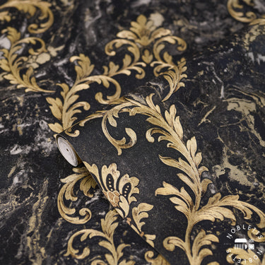 Vasari - Sienna Damask Black/Gold Wallpaper | 534382