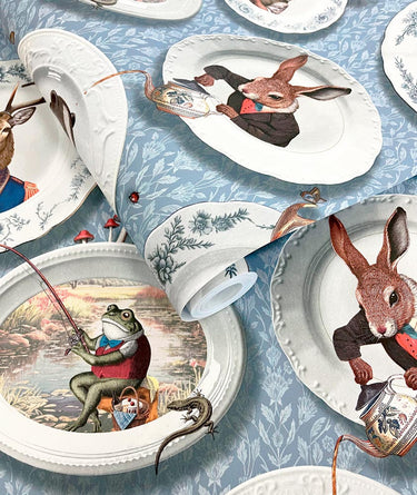 Vintage Tea Party Blue Wallpaper