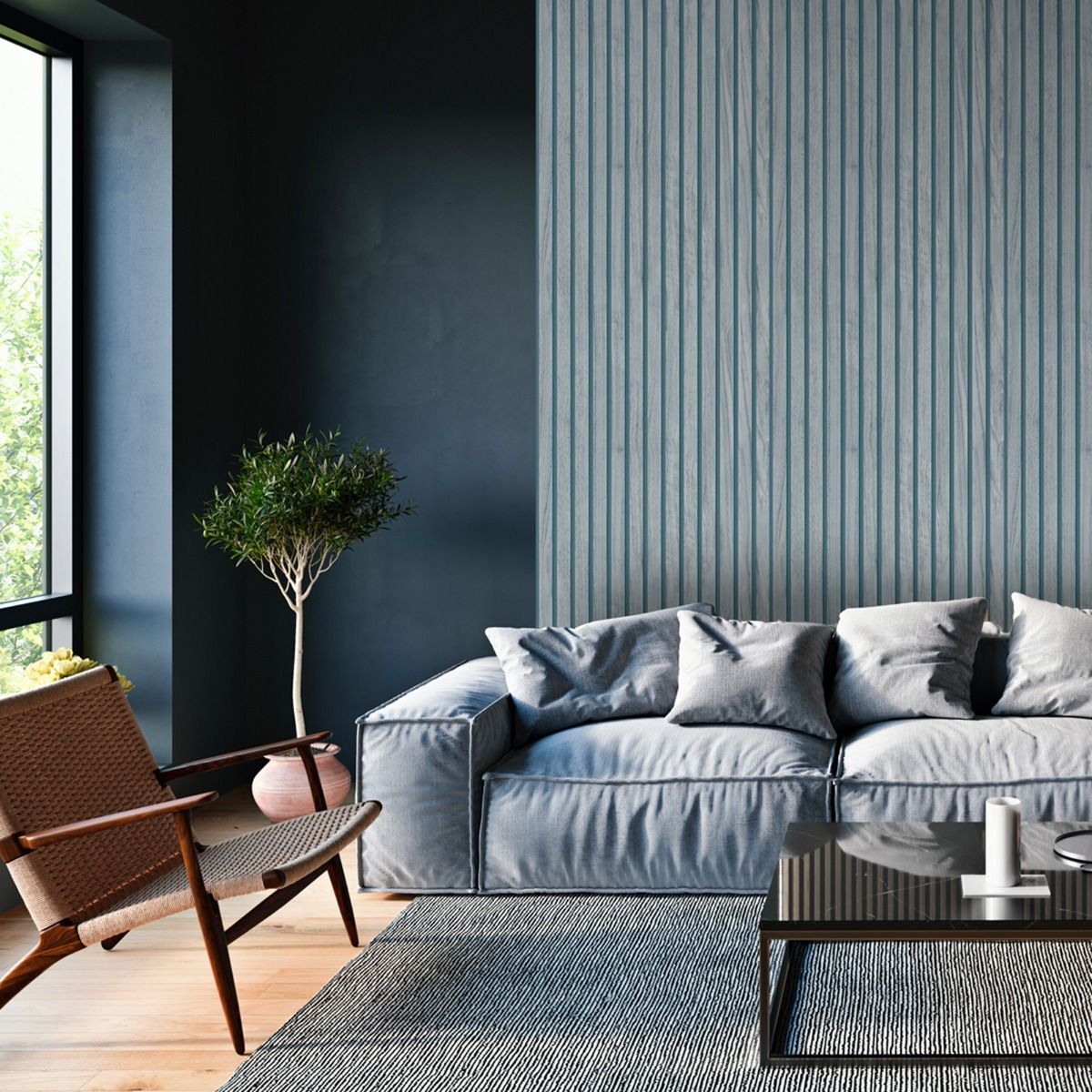 Contemporary Blue Wood Slat Wallpaper - Easy Home Upgrade