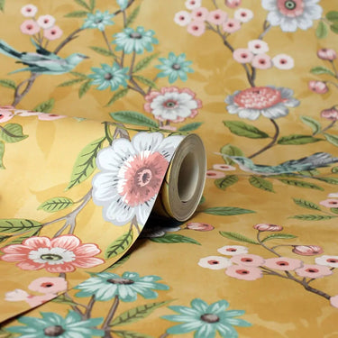 Eleanor Ochre Floral Wallpaper - Floral Wallpaper - Nobletts