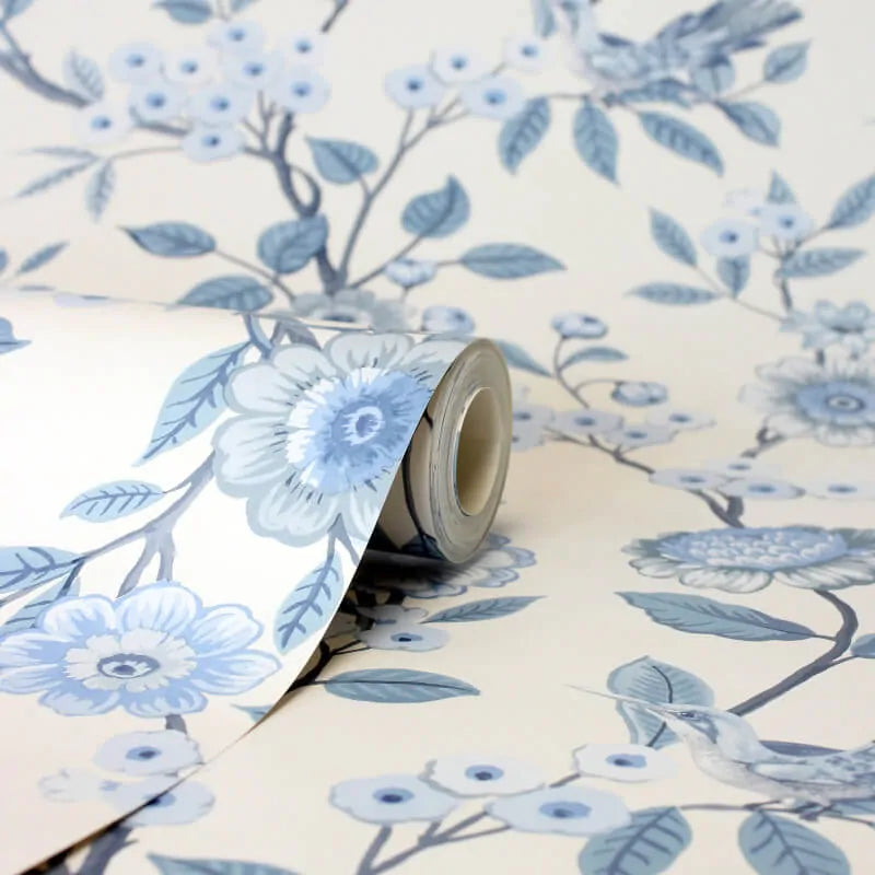 Eleanor Blue Floral Wallpaper - Floral Wallpaper - Nobletts