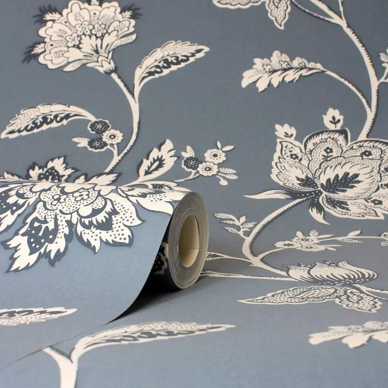 Juliette Floral Blue Wallpaper - Floral Wallpaper - Nobletts