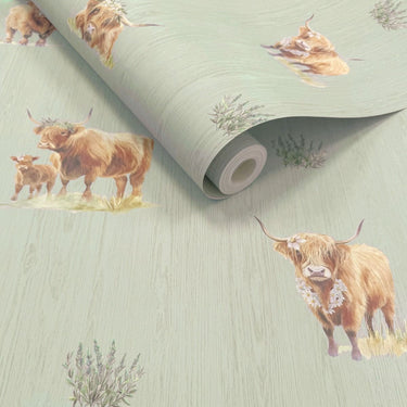 Highland Cows Sage Wallpaper