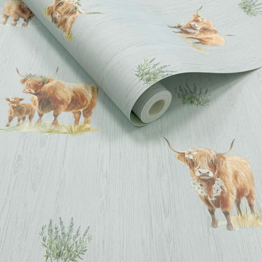 Highland Cows Blue Wallpaper