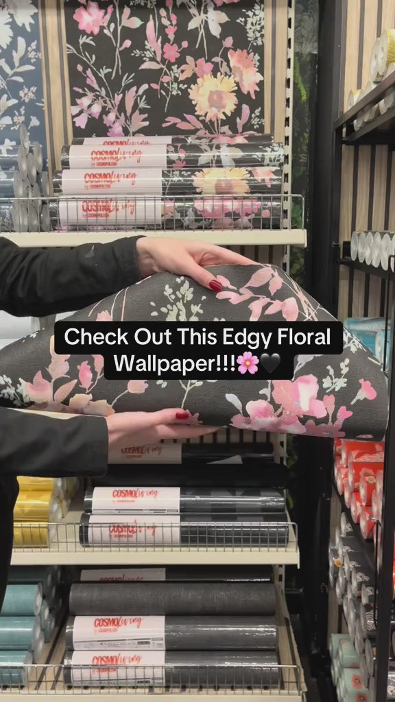 COSMOLiving - Petal Poetry Black Wallpaper