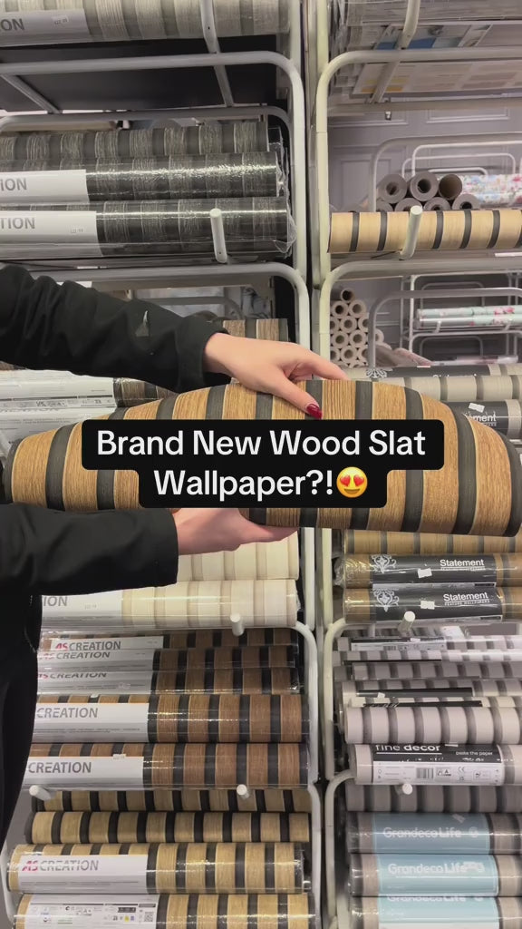 PintWalls II - Wood Effect Slats Medium Brown & Black Wallpaper