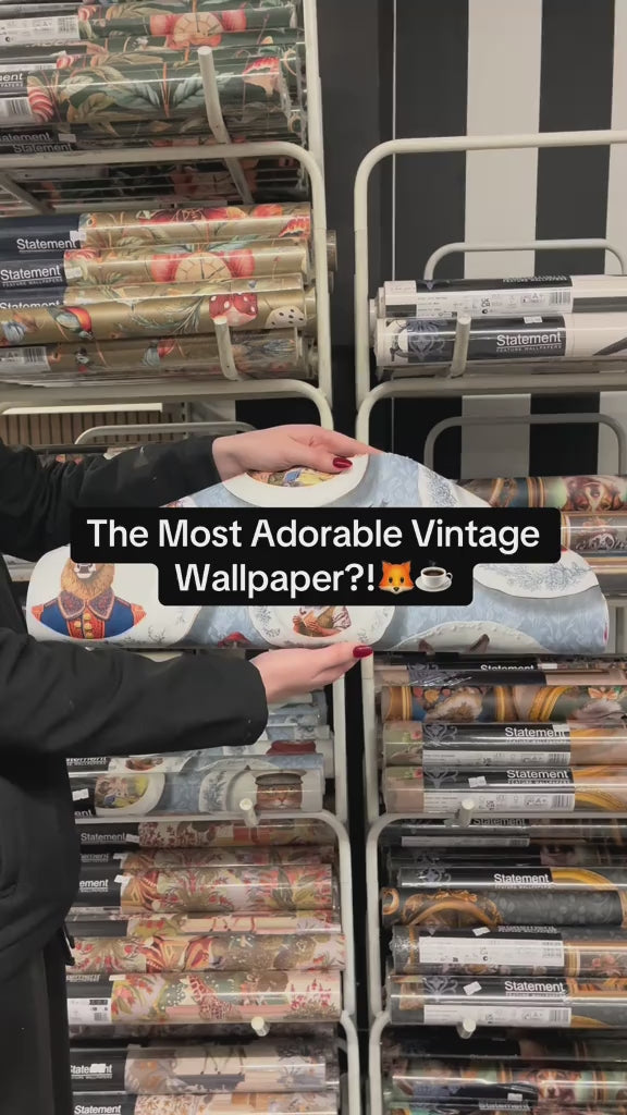 Vintage Tea Party Blue Wallpaper