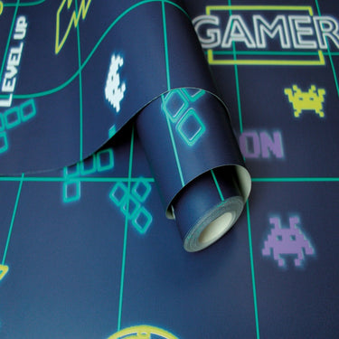 Gamer Neon Navy / Yellow | Holden Décor Wallpaper | 13310 