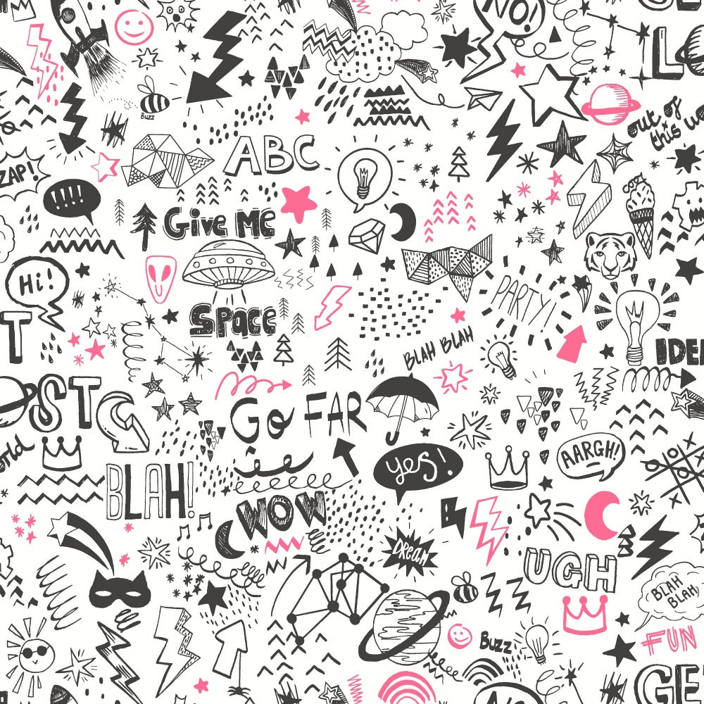 Doodle Neon White / Pink | Holden Décor Wallpaper | 13340