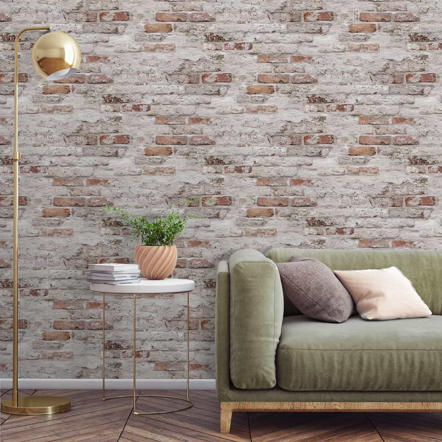 Asperia Distressed Brick White Wallpaper | Grandeco Wallpaper | A58101