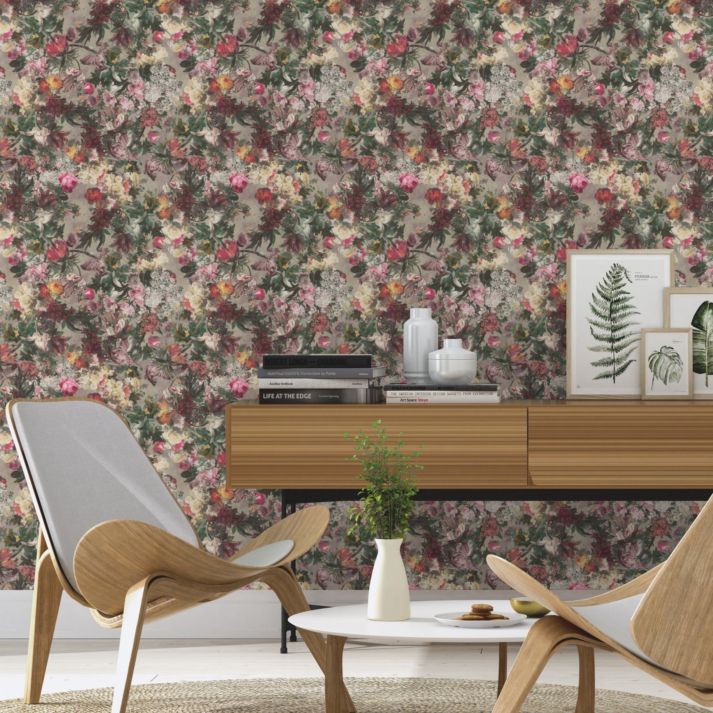 Passepartout Floral Pink/Grey Wallpaper
