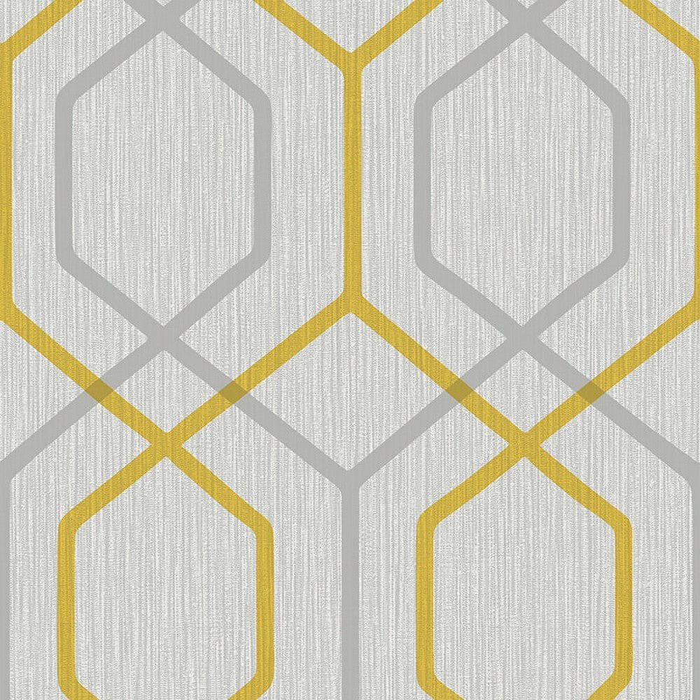 Oria Hex Yellow and Grey Wallpaper room setting