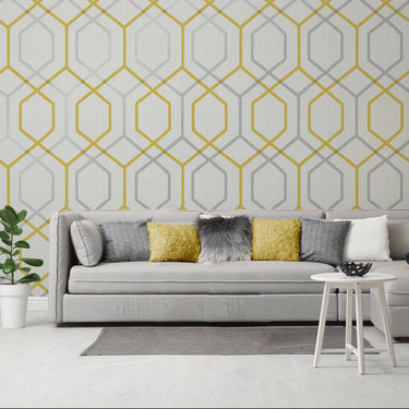 Oria Hex Yellow/Grey Wallpaper | WonderWall by Nobletts | #Variant SKU# | Belgravia