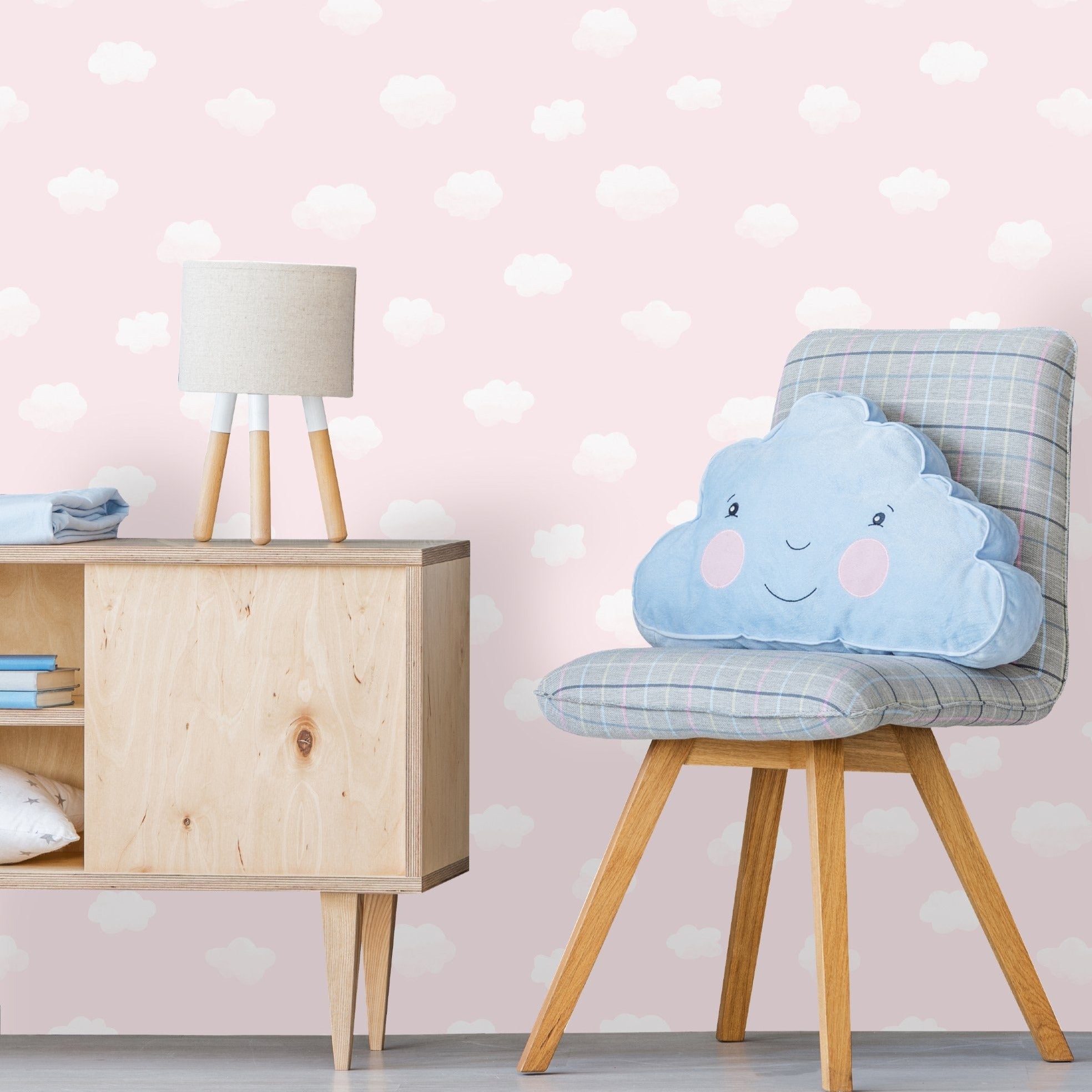 Cloudy Sky Pink Wallpaper Room View