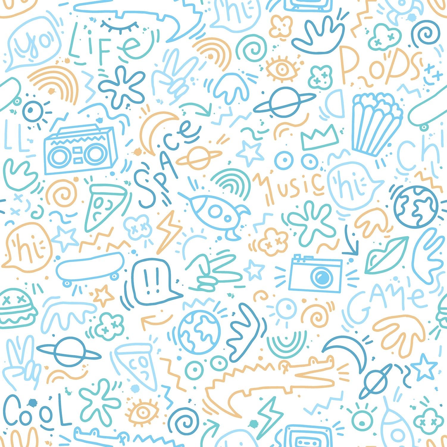Doodle Blue Yellow Wallpaper