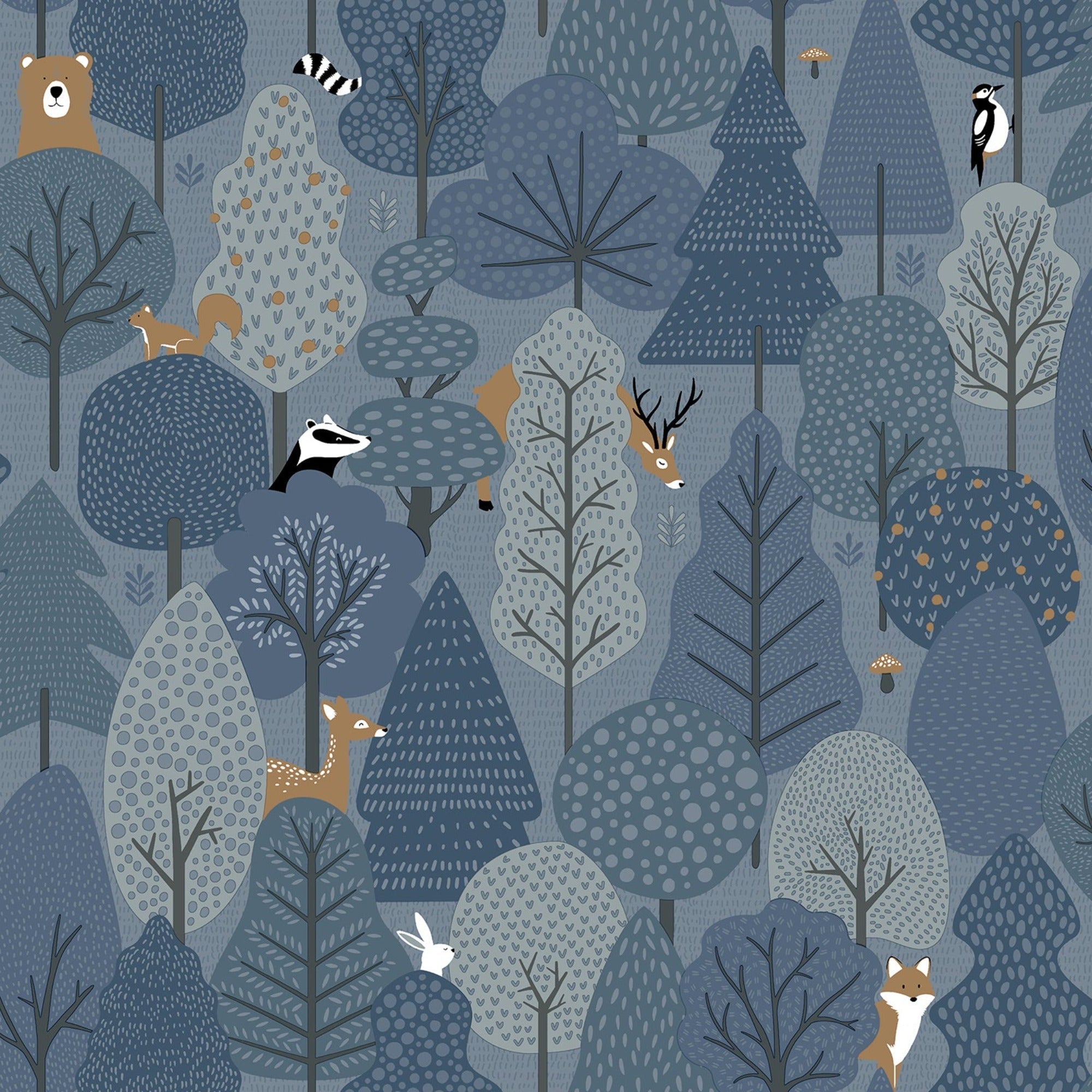 Wild Wood Navy Blue Wallpaper