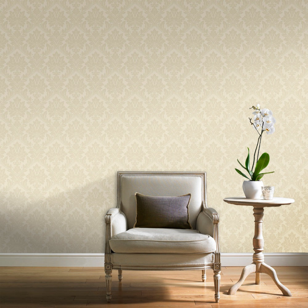 Pattano Damask Cream Wallpaper Room Scene