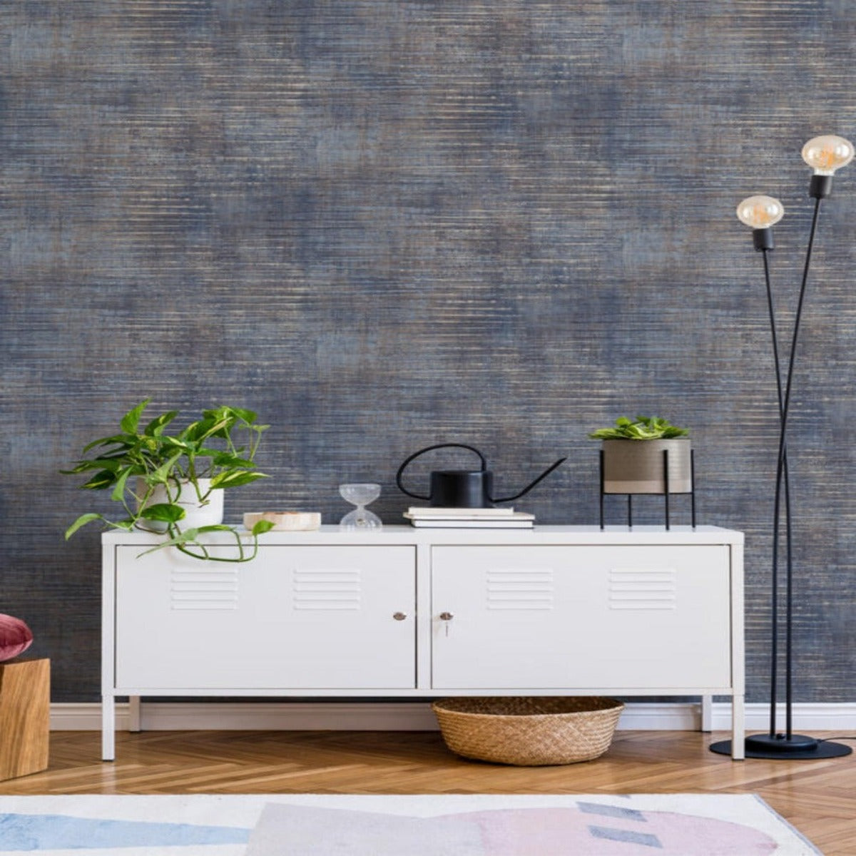 Urban Stripe Blue Wallpaper Room Scene
